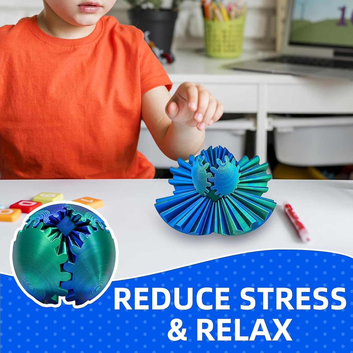 DIY Gear Ball, 3D Printed Gear Ball, Gear Ball Spin Ball or Cube Fidget Toy, Gear Sphere Desk Toy, Perfect for Stress and Anxiety Relaxing Fidget Toy Kids Adult Christmas Birthday Gift (Red)