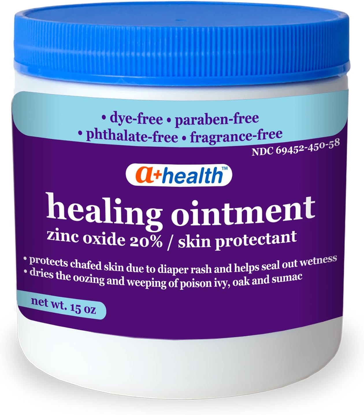 Zinc Oxide 20% Healing Ointment Skin Protectant Barrier 15 Oz Jar Provides Relief and Treatment of Diaper Rash, Chafed Skin, Poison Ivy, Oak, Sumac for Adults and Babies