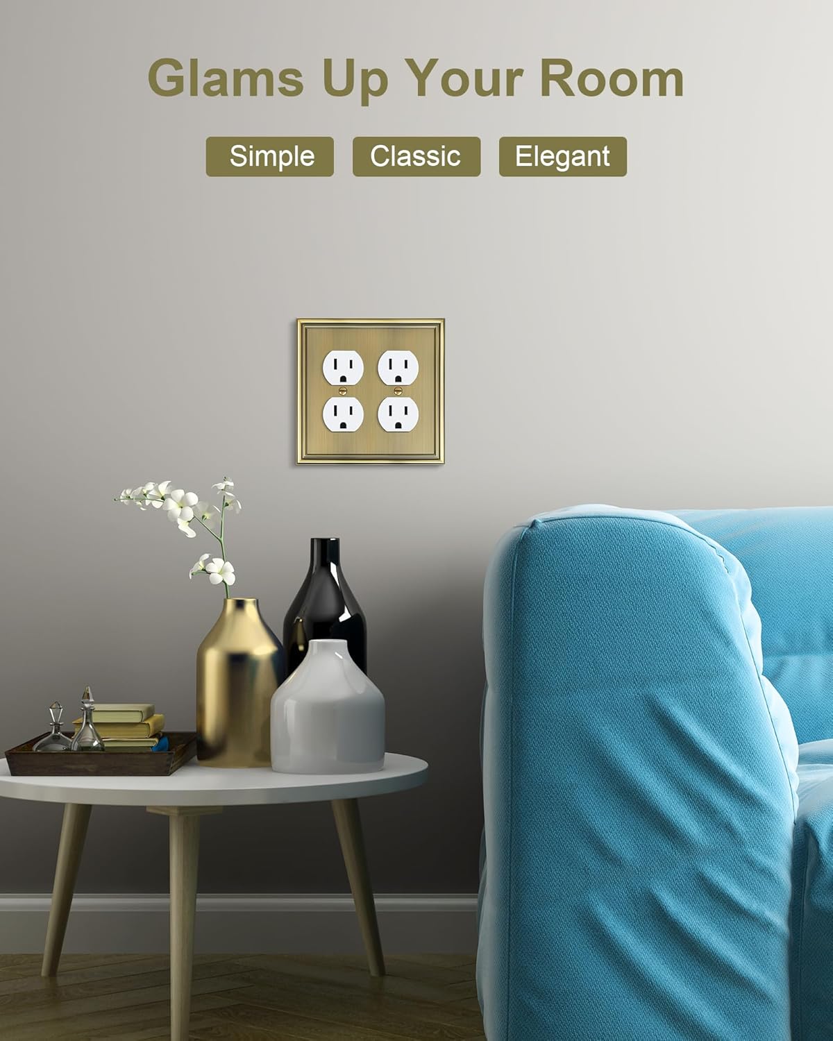 2-Pack Double Duplex Outlet Cover, Antique Brass Decorative Switch Plates and Outlet Covers for Electrical Outlet, Durable Zinc Alloy Wall Plates, 2 Gang Receptacle Cover, Corrosion Resistant