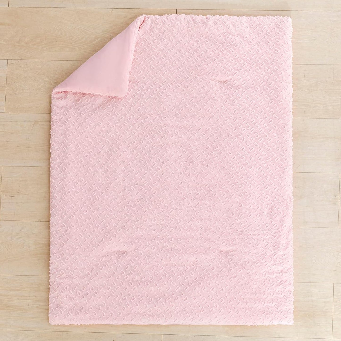 Cokouchyi 3 Piece Bedding Set for Boy Girls, Jacquard Tufted Geometric Crib Set, Includes Crib Skirt, Blanket and Sheet, Baby Bedding, Pink