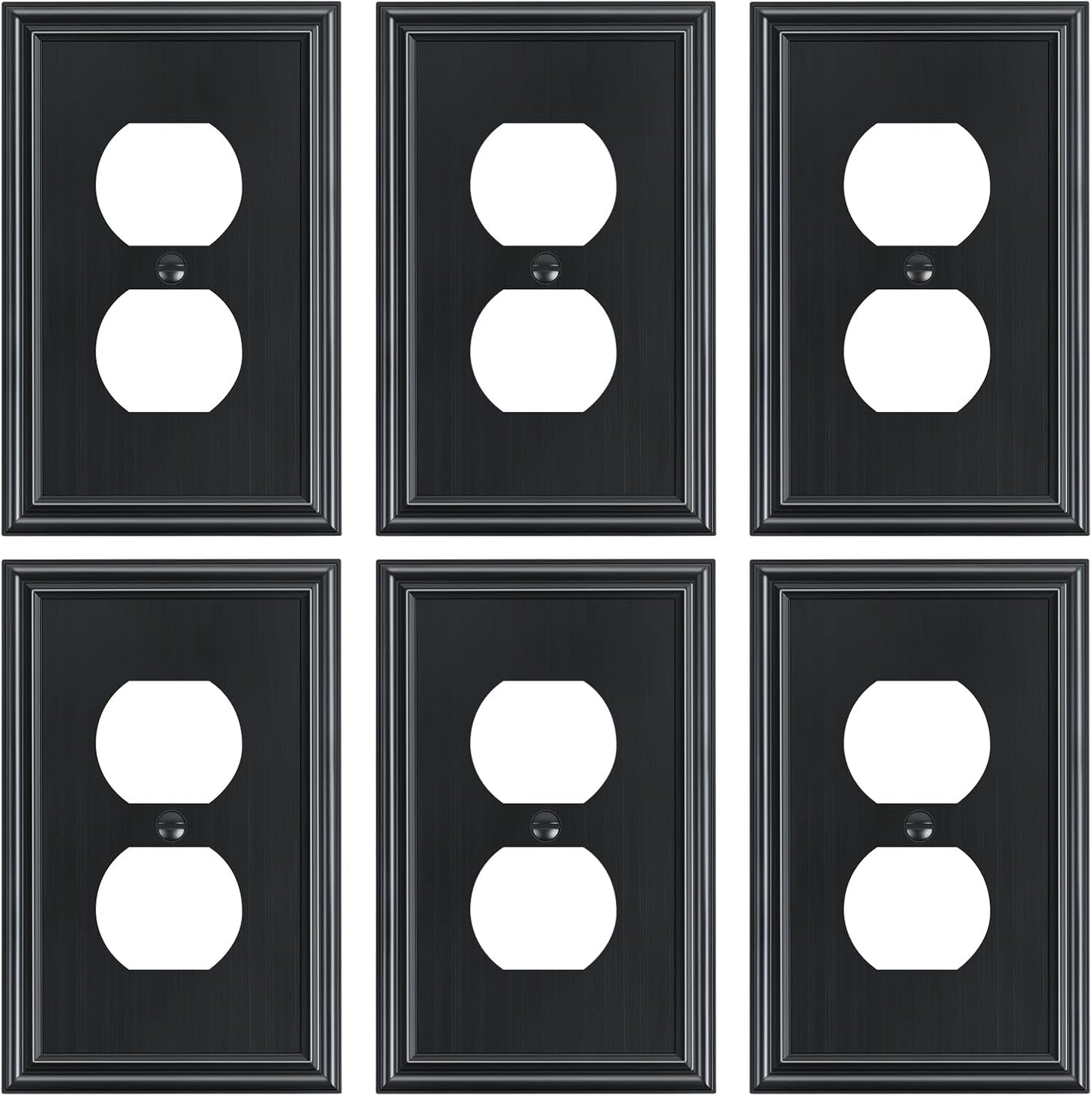 6-Pack Single Duplex Outlet Cover Plate, Decorative Black Switch Plates and Outlet Covers, Metal Wall Plates for Electrical Outlets, 1 Gang Receptacle Cover, Corrosion Resistant