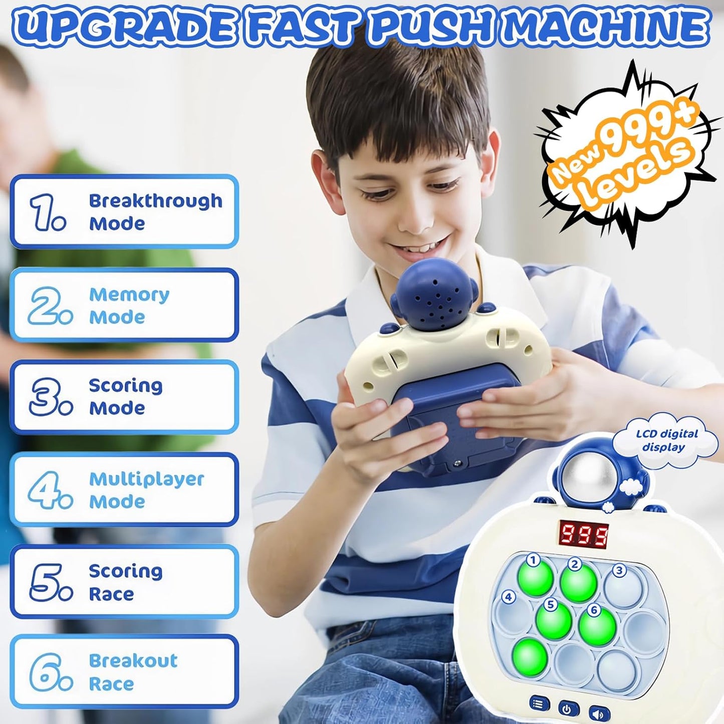 Upgraded Fast Push Game Popping Fidget Toys for Kids, Funny Toys with LED Screen for Kids 3-12, Birthday Gifts for Girls and Boys Bubble Stress,Handheld Puzzle Game Sensory Toys (Astronaut)