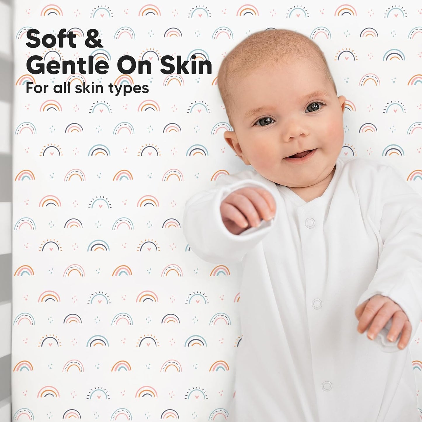 KeaBabies 2-Pack Baby Crib Sheets for Boys, Girls - 52x28 Viscose Derived from Bamboo Toddler Bed Sheets Neutral, Fitted Crib Mattress Cover for Standard Baby Bedding, Soft & Cozy (Jolly Rainbow)