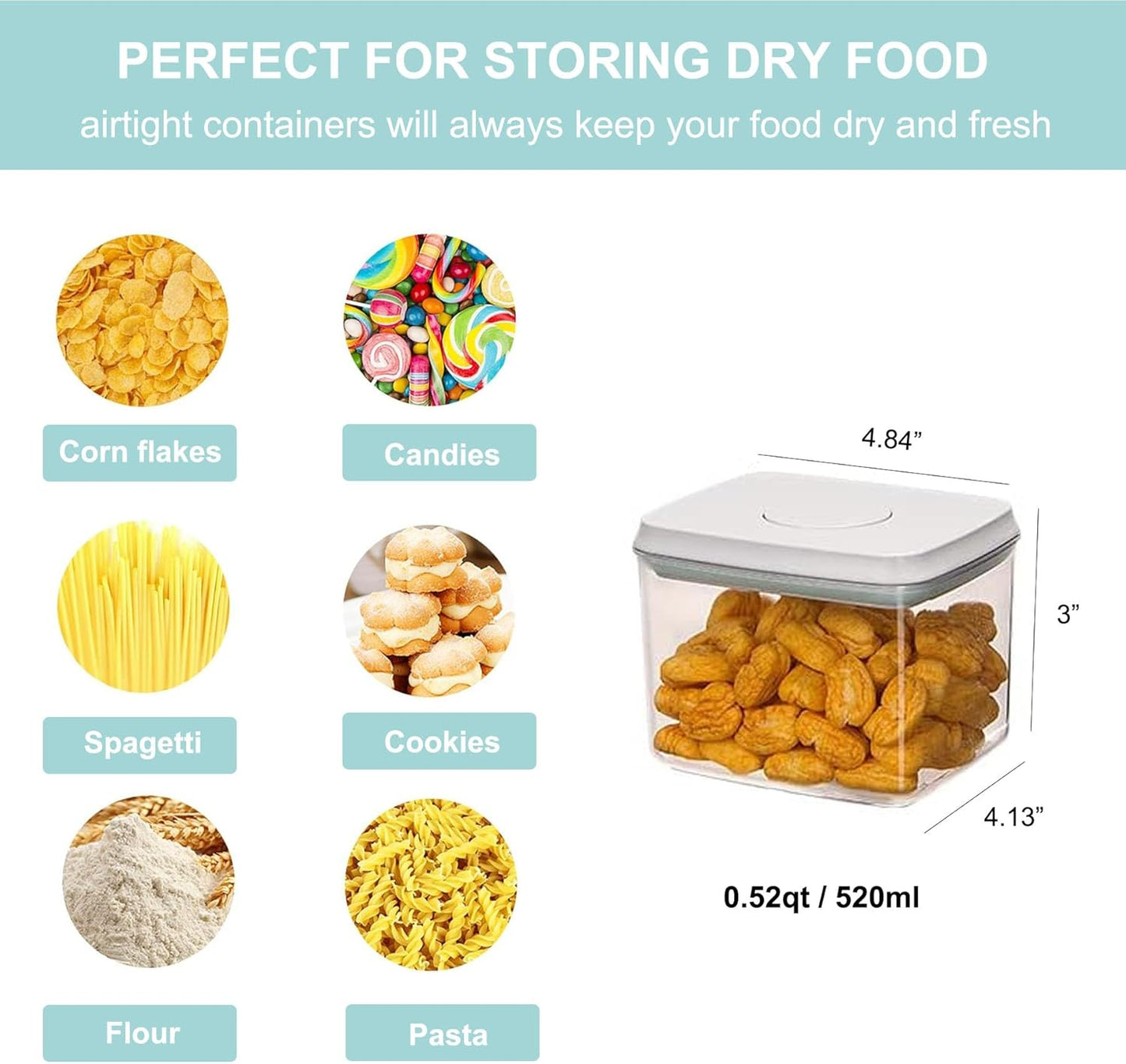 Airtight Food Storage Container - 0.52qt / 520ml Mini Rectangle Pop Containers With Lids, Bpa Free Stackable Container Snacks Candy Salt Herbs Spices