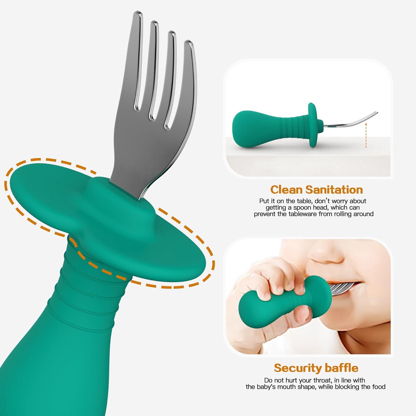 2 Pcs Baby Forks Toddler Forks for Self Feeding, Kids Forks with Silicone Round Handle, Stainless Steel Toddler Utensils Children Safe Silverware Set, Anti-Choke Design, BPA Free