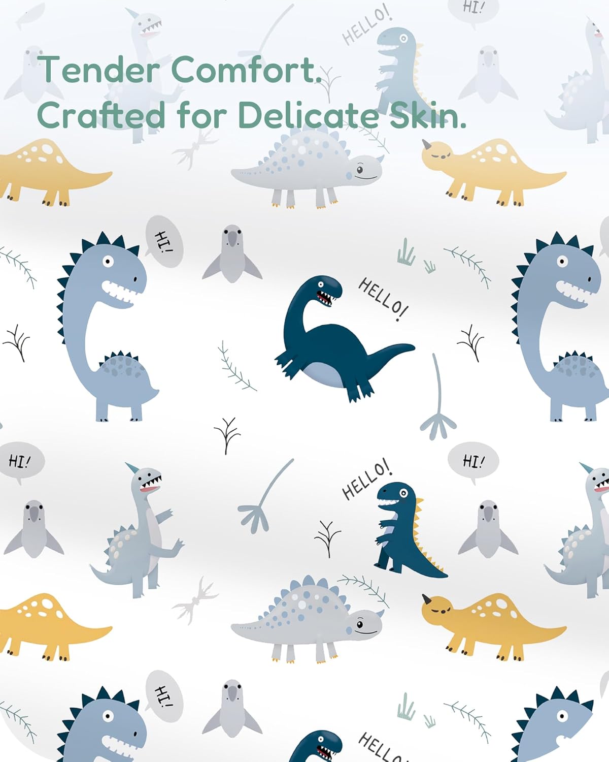 Pack and Play Sheets Fitted, Dino Animals Blue, Soft and Stretchy, Hypoallergenic and Safe, 2 Pack for Mini Crib and Pack N Play