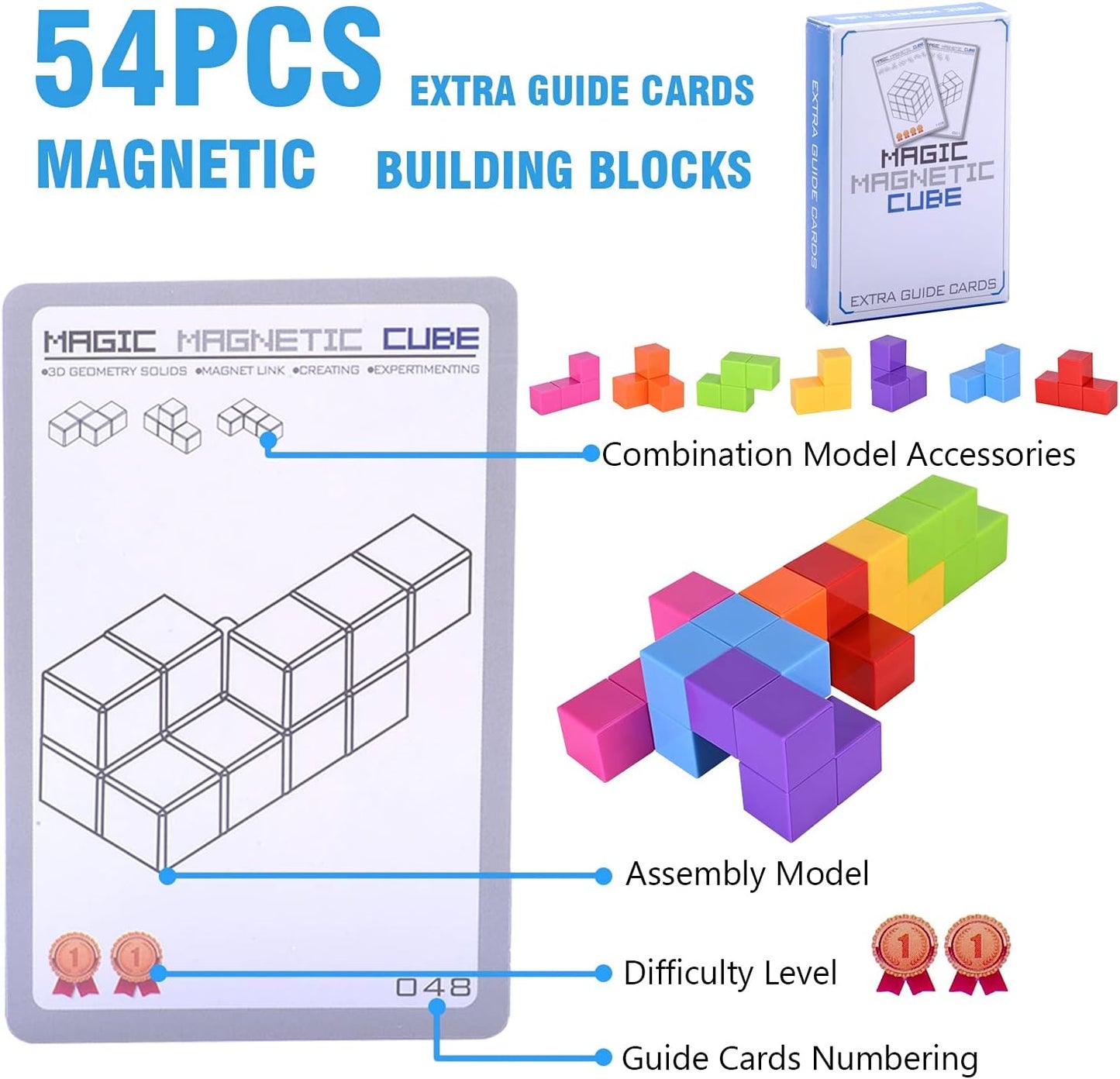 WorWoder Kids Magnetic Building Blocks Magic Magnetic 3D Puzzle Cubes, Set of 7 Multi Shapes Magnetic Blocks with 54 Guide Cards, Intelligence Developing and Stress Relief Fidget Toys for Kids(Pink)