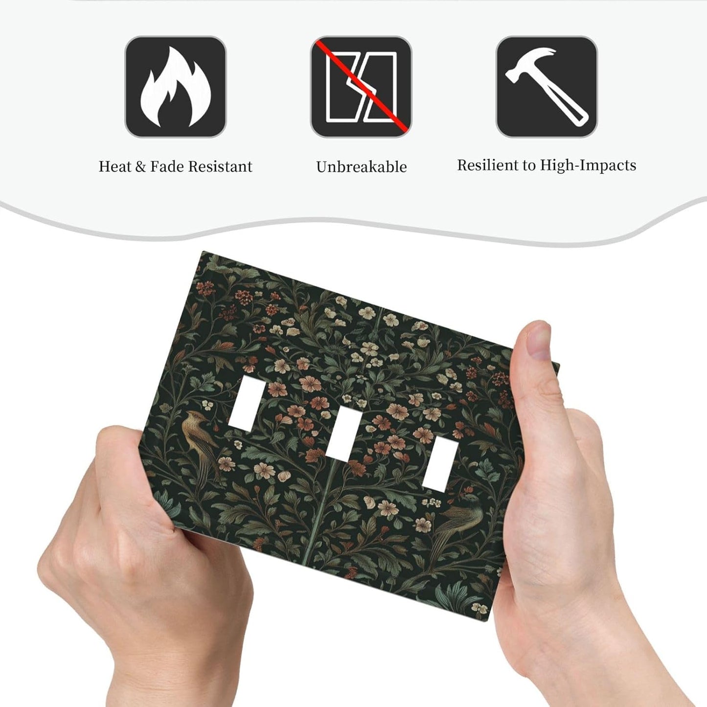 Decorative Switch Plates Vintage Morris Colorful Flower Green Leaf 3 Gang Wall Plate Triple Toggle Light Switch Cover Faceplate Electrical Wall Panels For Bed Room Living Room Decor