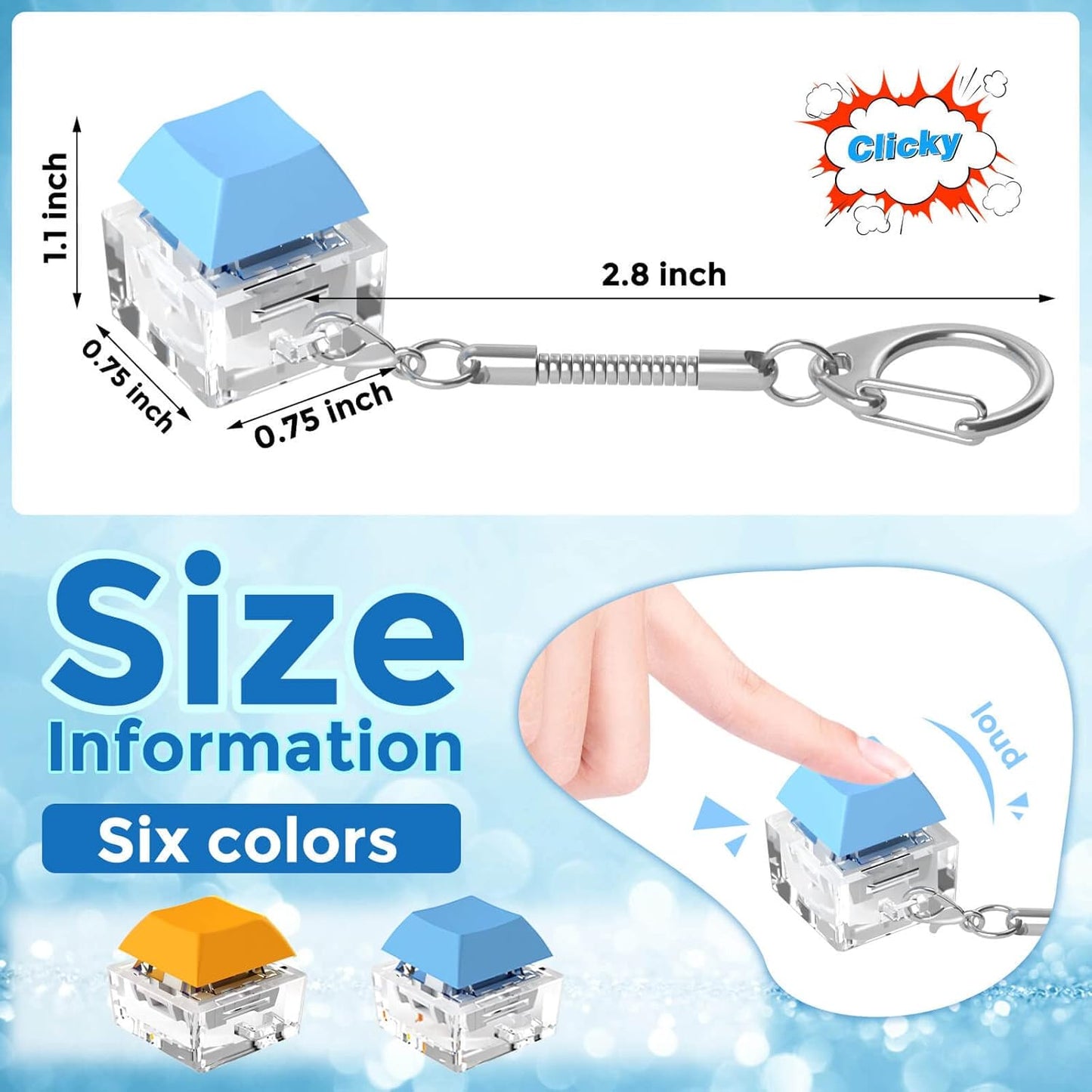 Keyboard Fidget Toys, Keyboard Fidget Keychain Keyboard Decompression Toys Keyboard Fidget Toy Button Stress Relief Gifts for Adult and Kids,Finger Clicker Toys,ADHD Toy,Cool Fidgets(Blue and Orange)