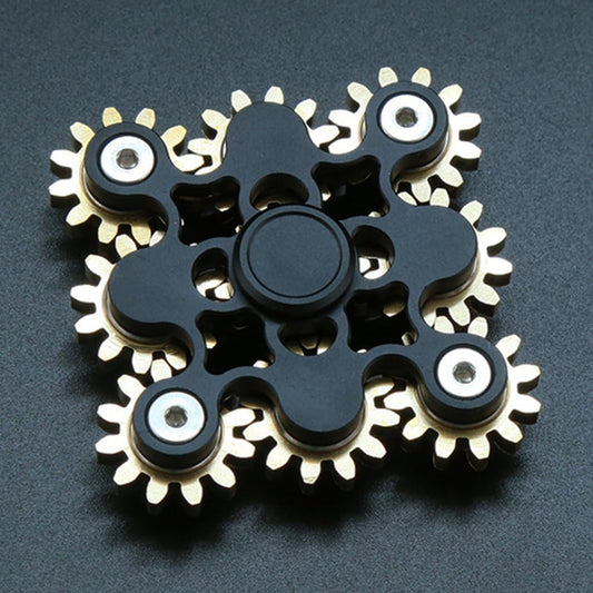 Pure Brass Fidget Spinner Gears Linkage Fidget Gyro Toy Metal DIY Hand Spinner Spins Long Time EDC Focus Meditation Break Bad Habits ADHD with Multiple Premium Bearings (9 Gears Black)