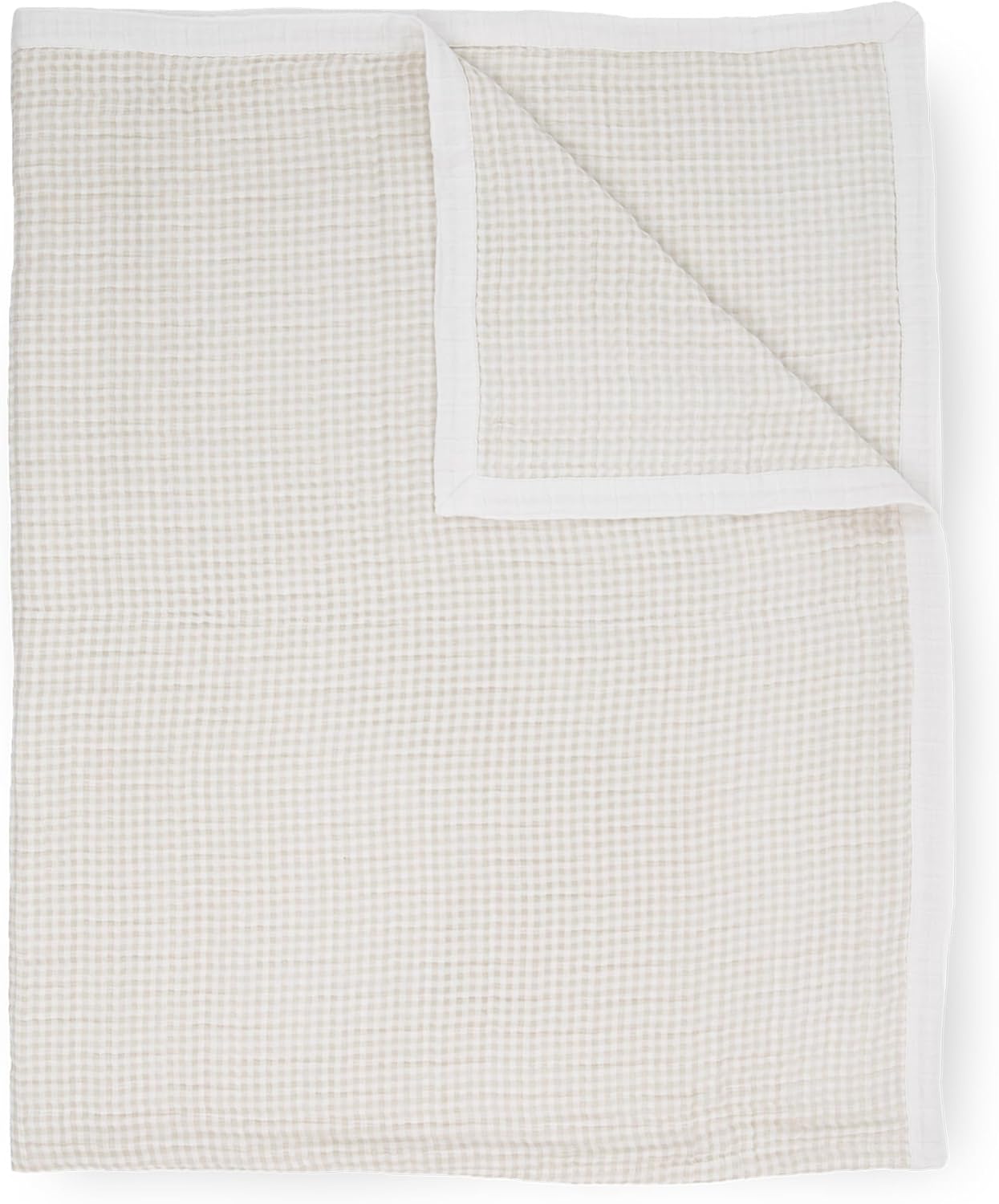 Little Unicorn Premium Quilted Throw | Super Soft, Multi-Layered Muslin XL Blanket| Great for Kids & Families (Tan Gingham)