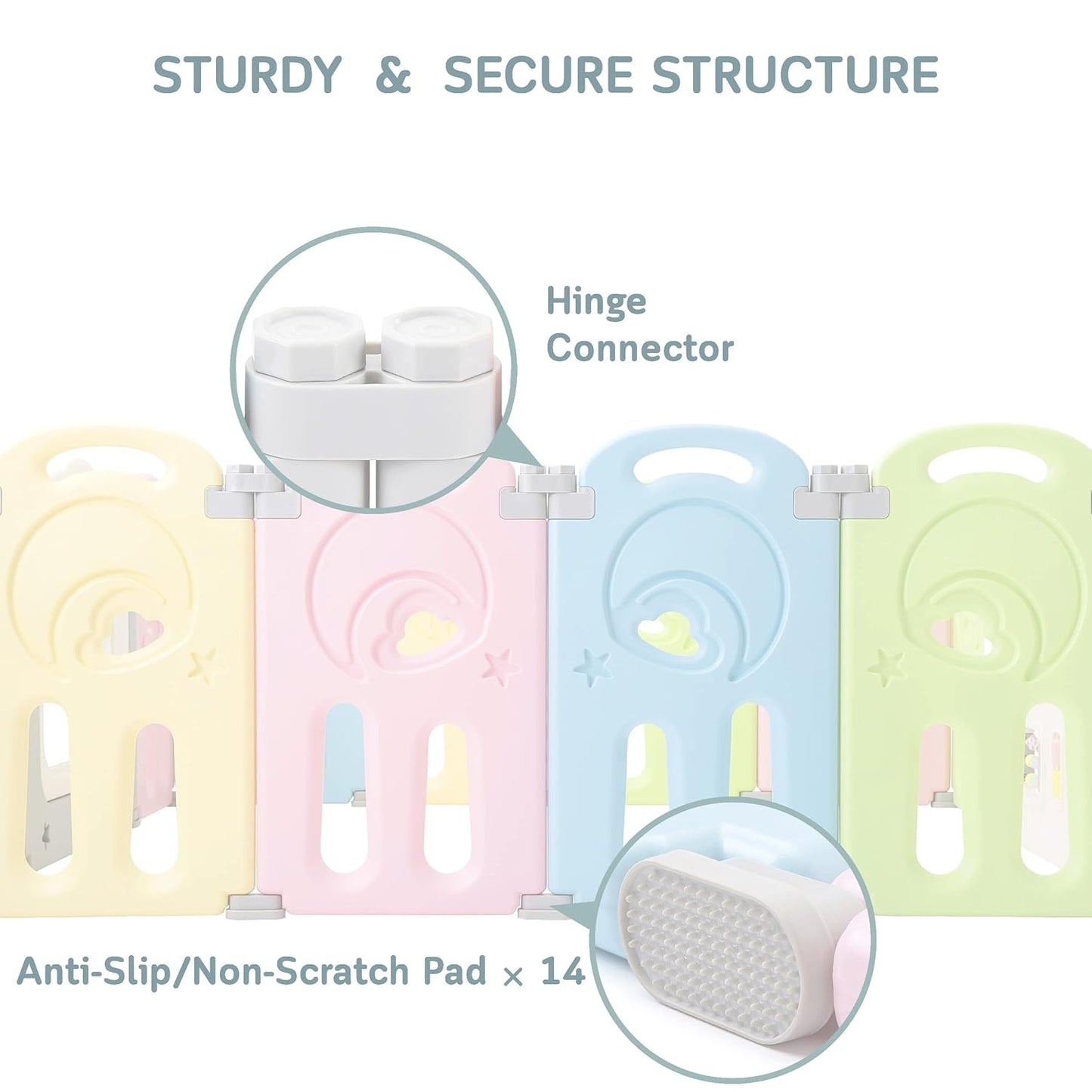 Fortella Cloud Castle Foldable Playpen, Baby Safety Play Yard with Whiteboard and Activity Wall, Indoors or Outdoors (Multicolor 14 Panel)