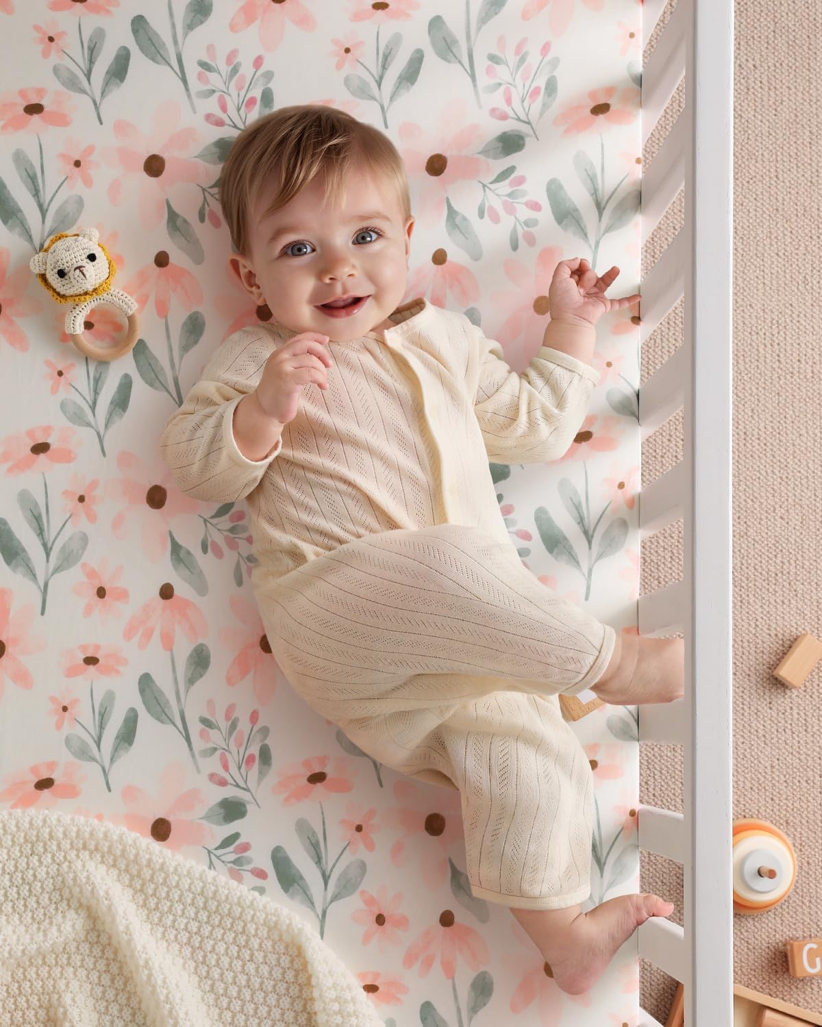 Yoofoss Crib Sheets Girl 2 Pack, 52x28 Fitted Baby Crib Sheet Fits for Standard Crib and Toddler Mattress, Ultra Soft Breathable Microfiber Pink Floral