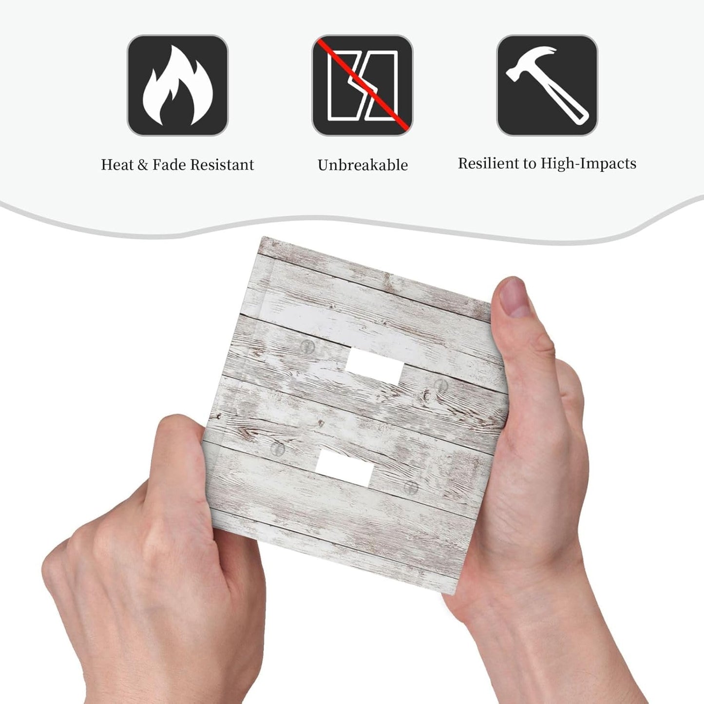 Decorative Switch Plates Rustic Vintage White Wood Grain 2 Gang Double Toggle Outlet Light Switch Cover Wall Plate Electrical Faceplate for Farmhouse Home Decor