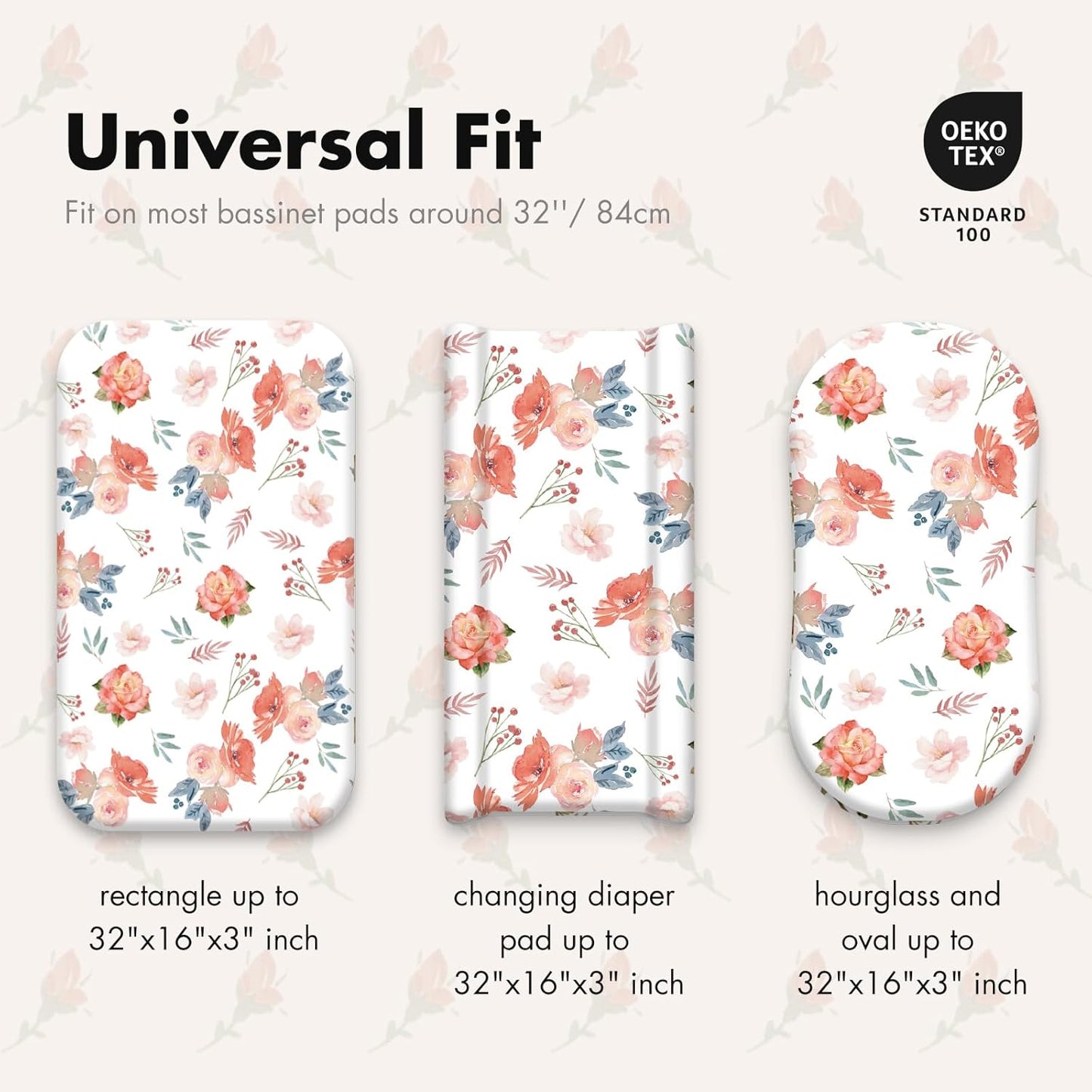 Gllquen Baby Bassinet Sheets 4 Pack, Breathable Cozy Fitted Mattress Sheet, Elastic Travel Crib Fashionable Floral Pattern, Standard Cradle Safe Sheets for Baby Boys Girls 32"x16" (Flower)