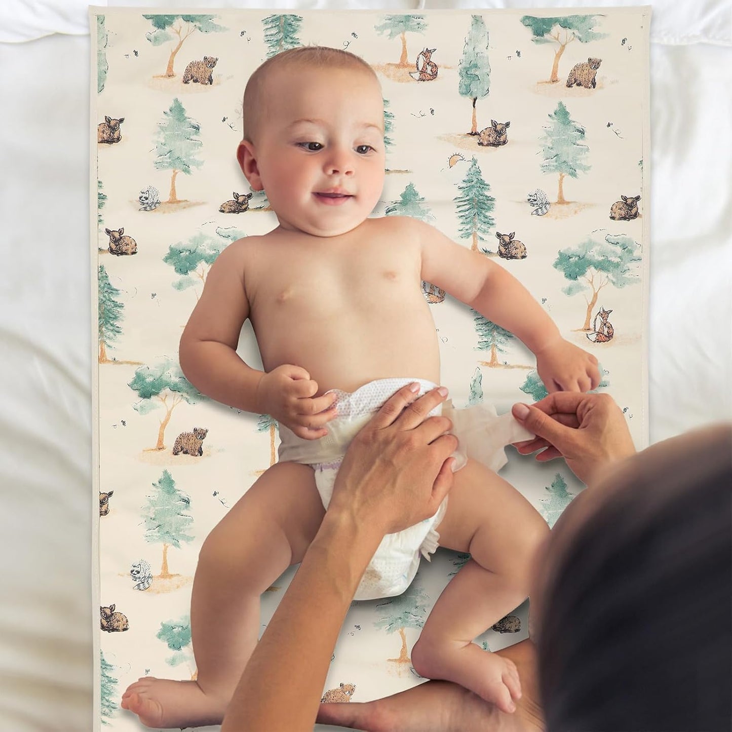 Vegan Leather Baby Changing Mat - Wipeable Portable Changing Pad, Foldable Travel Changing Mat for Baby, Newborns Toddlers Shower Gifts (Forest,20"*28")