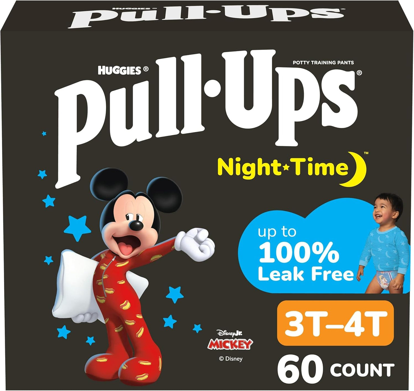 Pull-Ups Boys' Night-Time Potty Training Pants, Size 3T-4T Overnight Training Underwear (32-40 lbs), 60 Ct