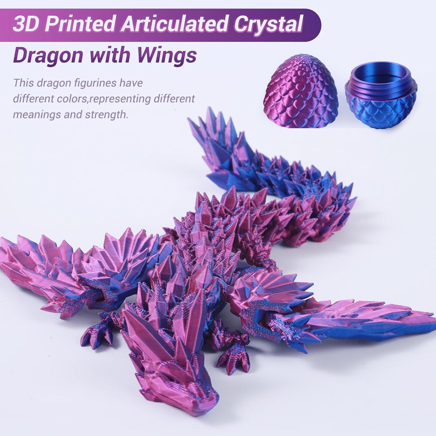 Antetek 3D Printed Dragon with Wings，3D printed dragon egg，3D printed dragon in egg， Movable Articulated Crystal Dragon Eggs with Dragon Inside with Wings