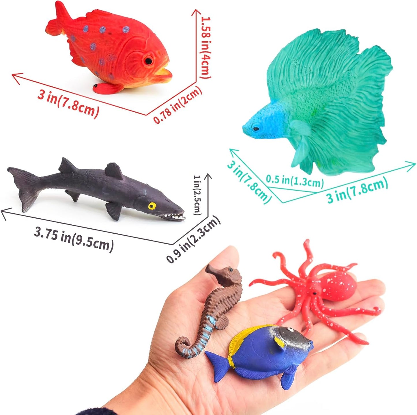10 Pcs Fish Animal Figure Bath Toys, Sea Animal Color Changing Toys, Sea Creatures for Kids 3 Years and up, for Themed Parties, Cake Topper, Kids Easter Basket
