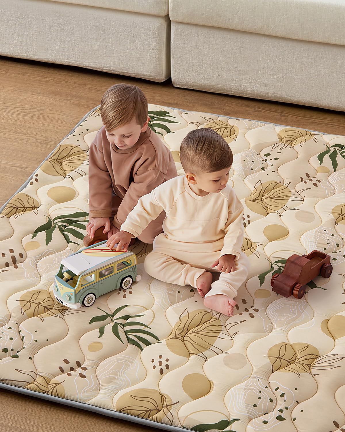 Blissful Diary Baby Play Mats for Floor, 50x50 Playpen Mat, Thicken Cushioning Padding Foam Playmate for Baby and Toddlers Infants, Non-Slip & Machine Washable, Earth Tones Design