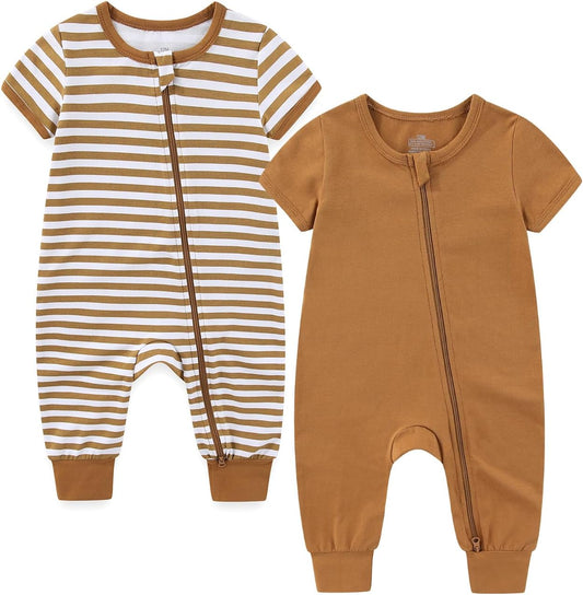 Baby Boy Girl 2 Pack Romper Infant Short Sleeve 2 Way Zipper One Piece Jumpsuits Newborn Clothes 0-24 Months