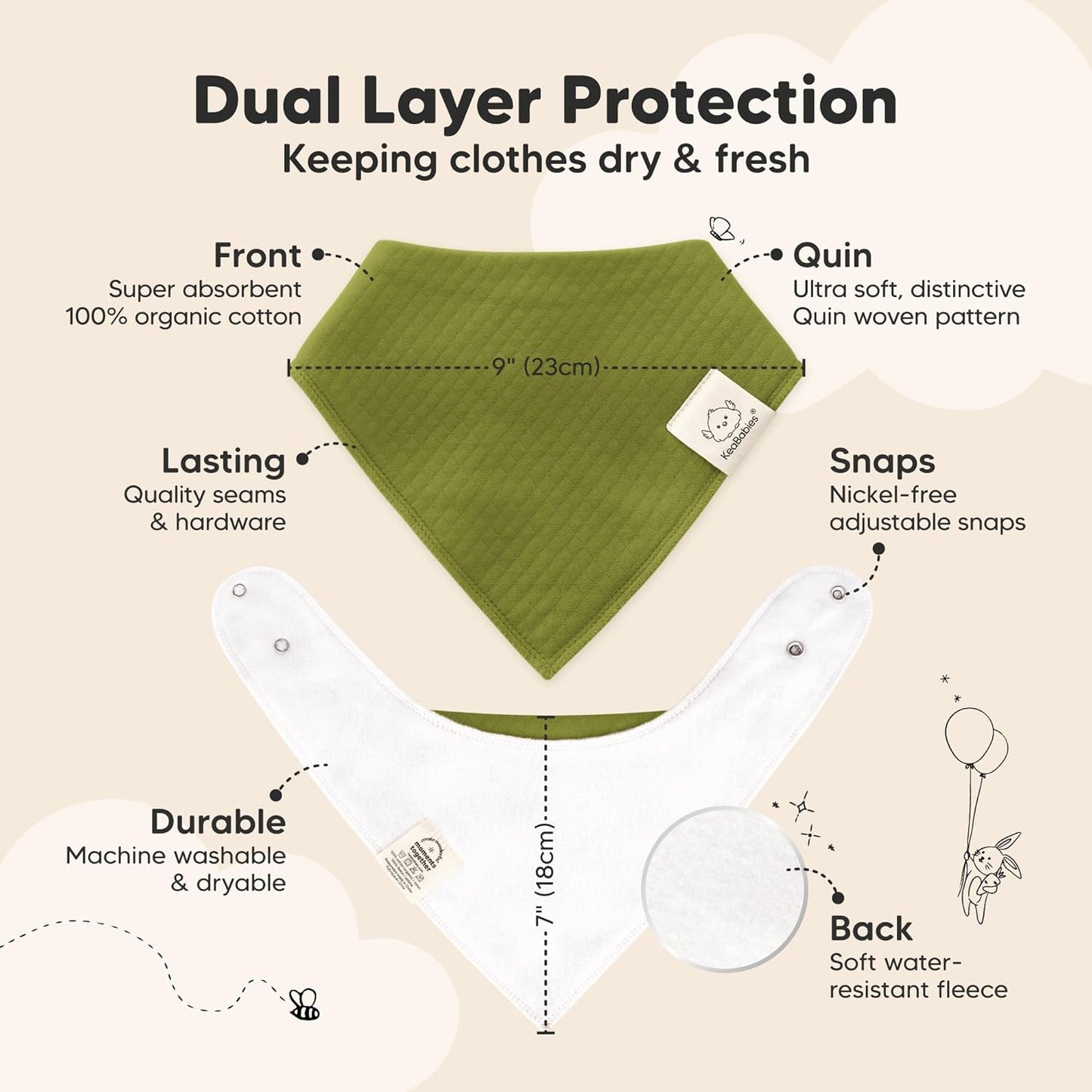 KeaBabies 8-Pack Bandana Bibs for Baby Girls, Boys - Organic Cotton Baby Bibs for Drooling & Teething Newborn, Toddler, Infant 0-36 Months, Extra Soft, Absorbent Cloth with Snaps (Sahara)