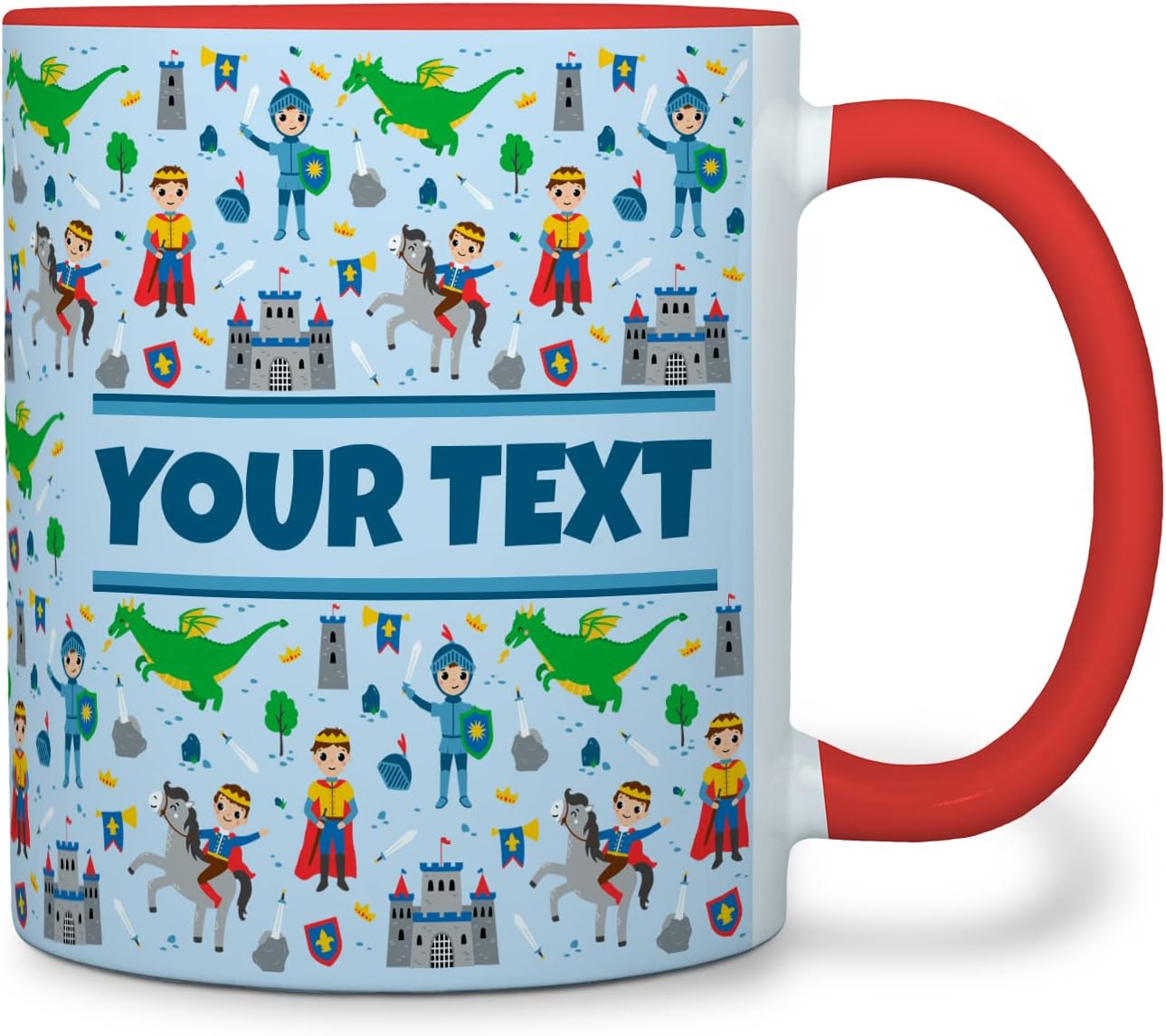 Personalized Mug for Kids - Princes - Custom Name/Text, Ceramic Hot Chocolate/Cocoa/Coffee Cup for Boys, Birthday/Christmas/Holiday Gift - 11 oz, Red Handle