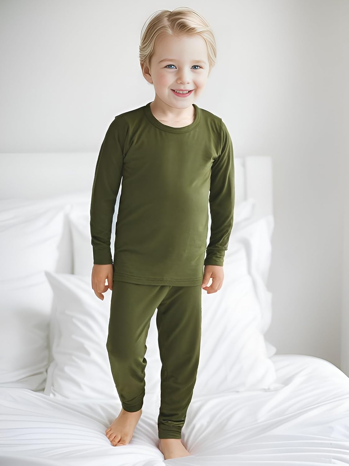 BABY 2T-10Y Toddler Kids Girls Boys Soft Comfy Viscose 2pcs Set Long Sleeve Plain Shirts and Pants Sets