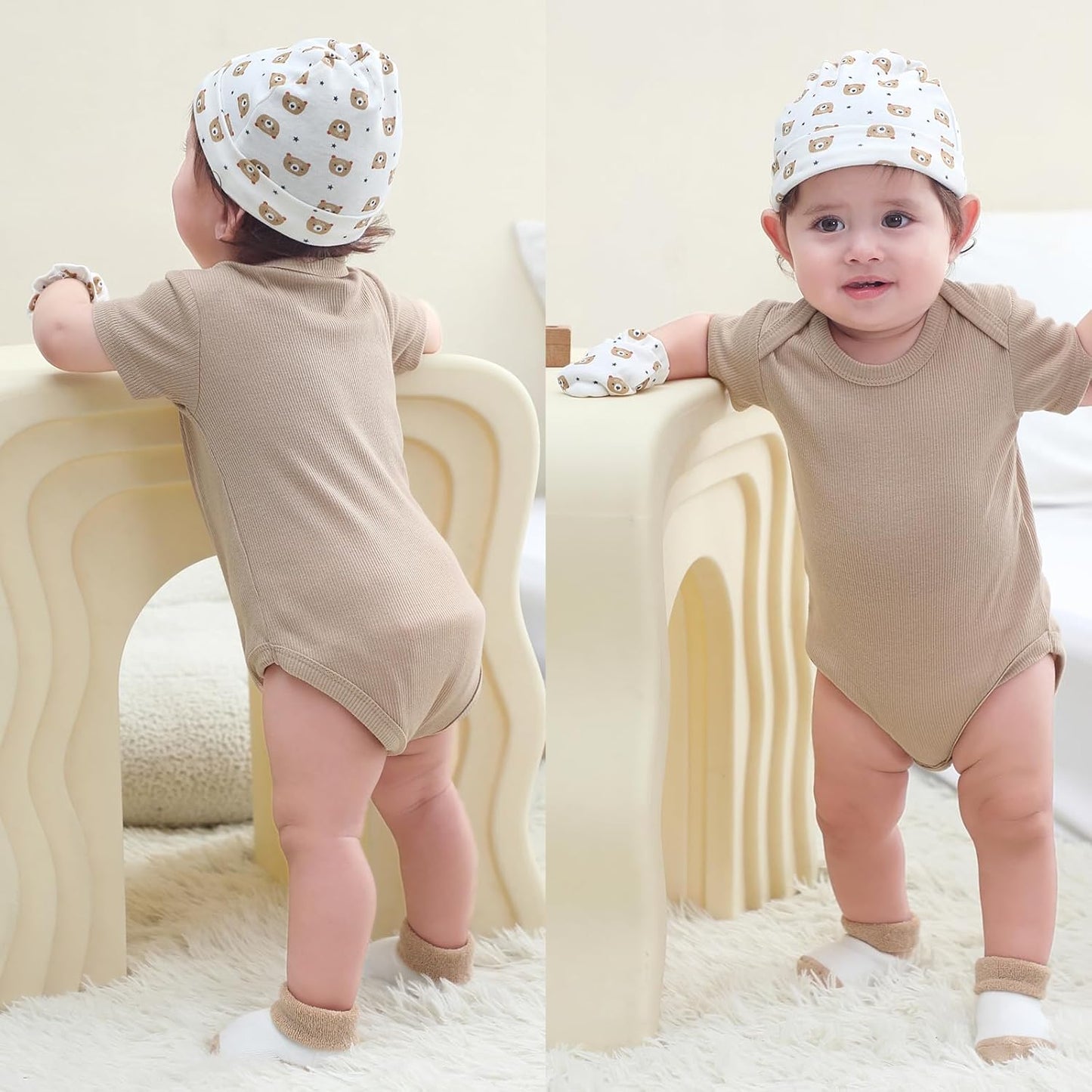 Baby Bodysuit 6 Pack Soft Mixed Ribbed Short Sleeve Romper Infant Boy Girl Clothes Set