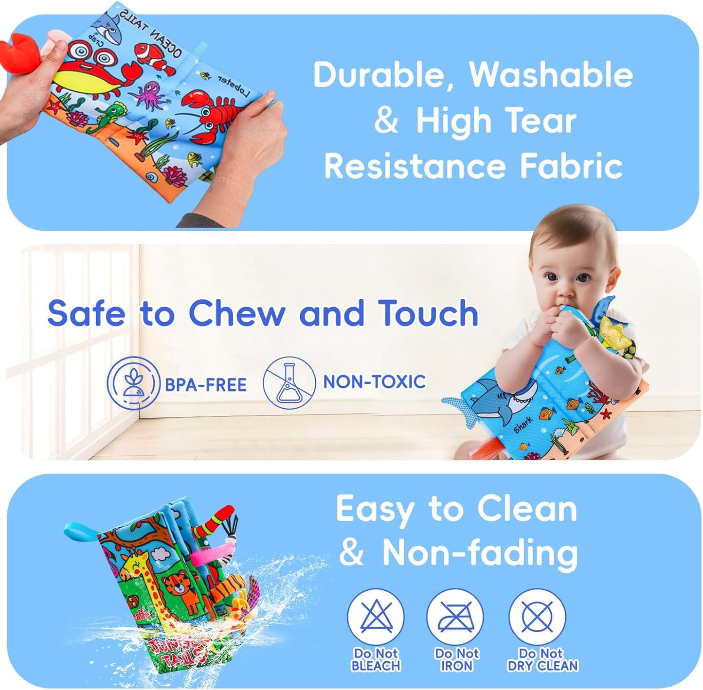 2PCS Baby Books 0-6 Months Tummy Time Infant Toys 0-3 Months High Contrast Baby Sensory Toys 3-6 6-12 Months Newborn Essentials Must Haves Crinkle Touch Feel Busy Soft Books for Babies Shower Gifts