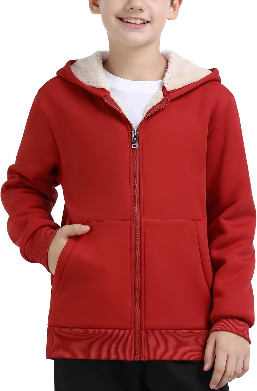 MoFiz Kids Fleece Jackets Sherpa Lined Hoodie Jacket Hooded Zip up Sweatshirt Coats for Boys Girls Winter Casual Outerwear