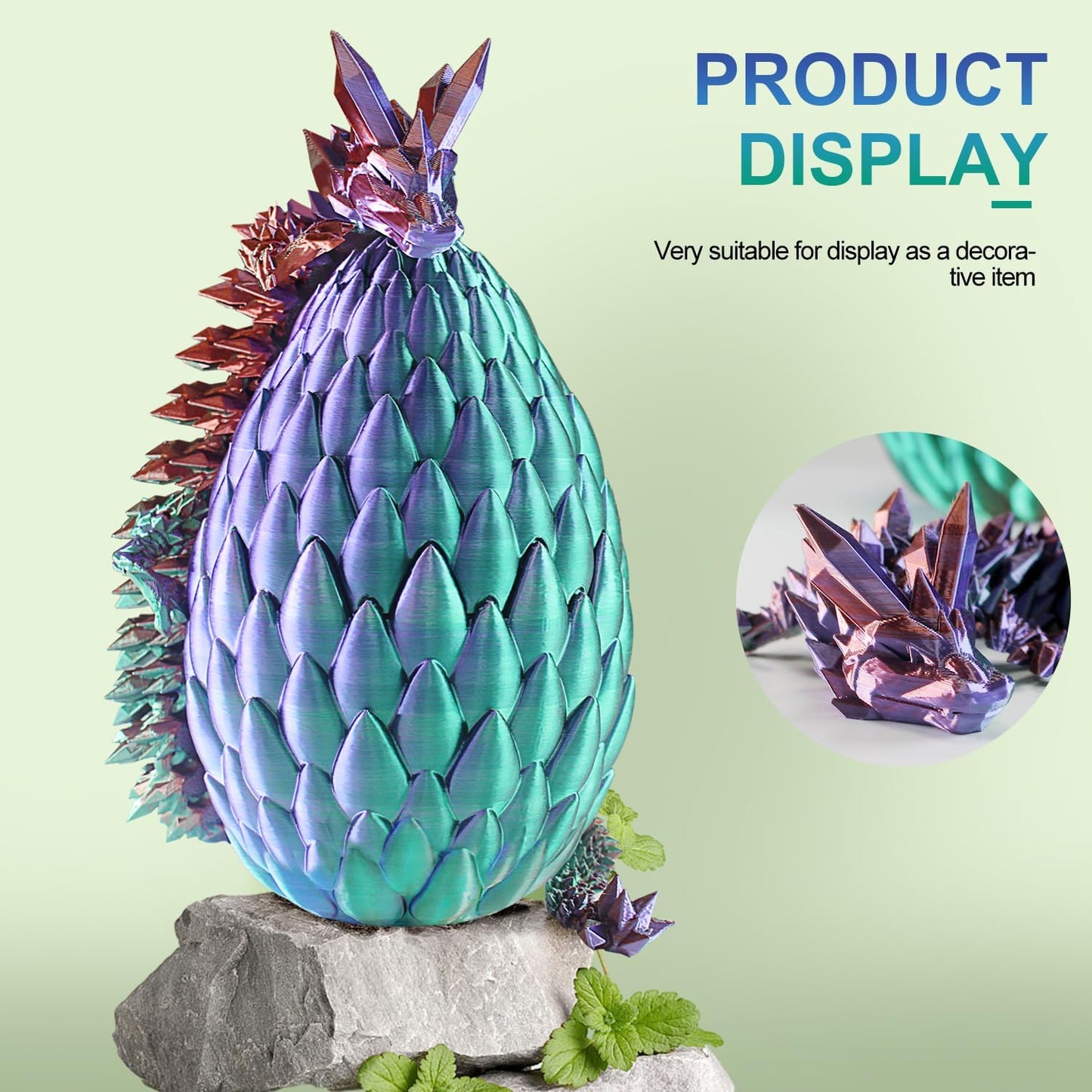 Dragon Eggs with Dragon Inside, 16.5 Inch Large 3D Printed Dragon Egg Articulated Dragon Crystal Dragon Executive Desk Toys Fidget Toy for Autism/ADHD (Blue Burgundy, with Egg)