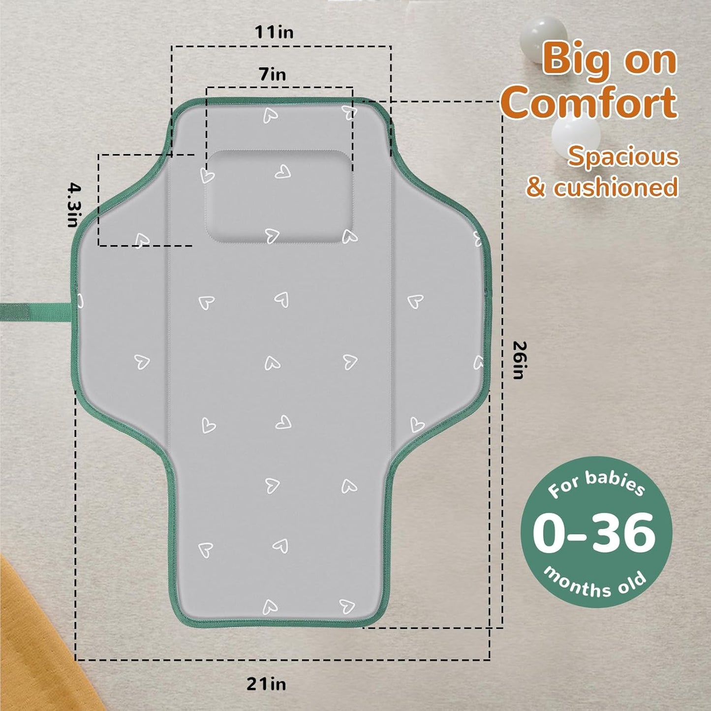 Portable Diaper Changing Pad, Waterproof Baby Changing Mat, Foldable Travel Baby Changing Station, Newborn Essential Baby Shower Registry Gift (Green-Rabbit)