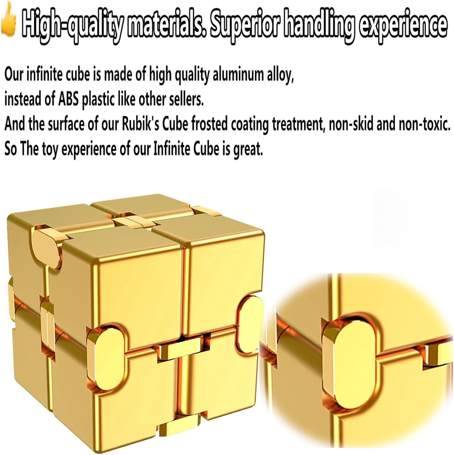 Infinity Cube Fidget Cube Anxiety Stress Relief Toy for Adults Gifts Men Office Gadgets Aluminum Alloy Material (Golden)