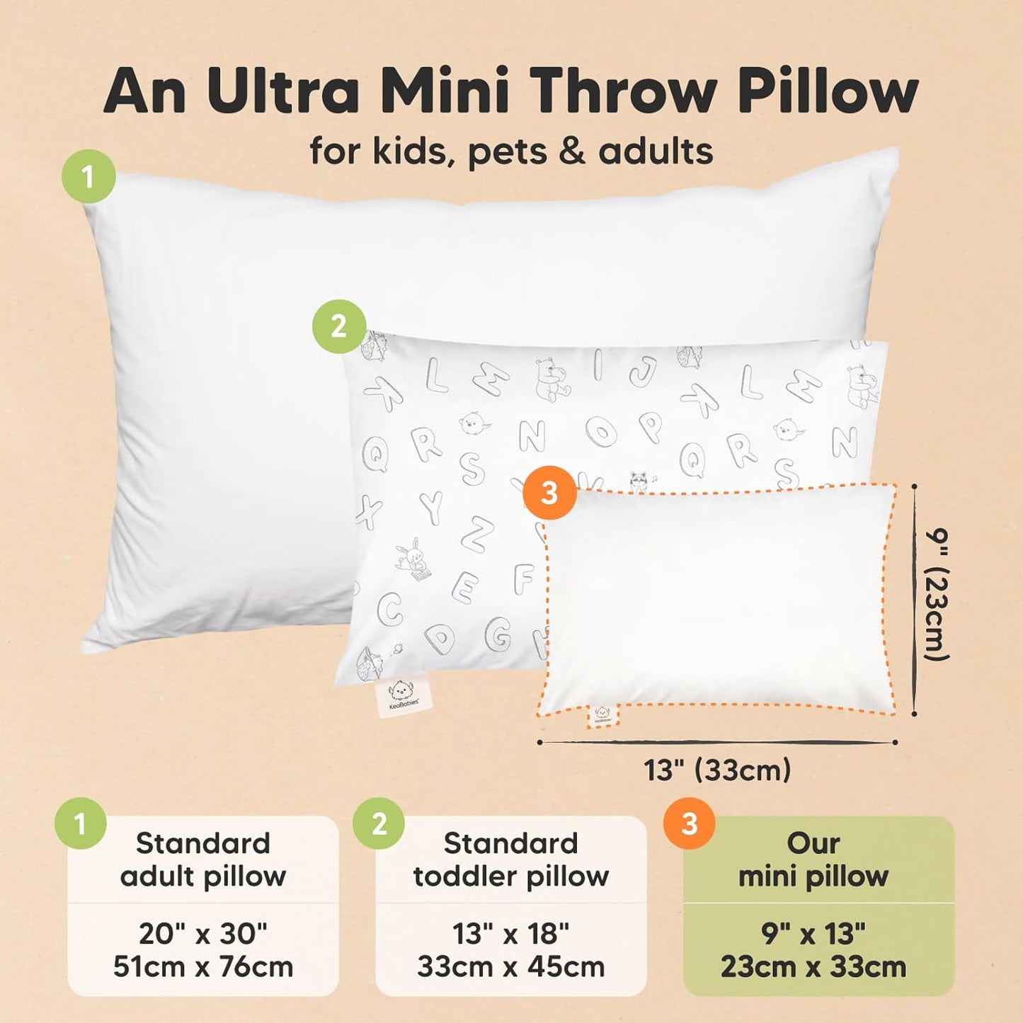Mini Toddler Pillow with Pillowcase - 9x13 My Little Dreamy Travel Kids Pillow for Sleeping, Toddler Bed, Small, Tiny, Organic Cotton Pillowcase, Soft & Breathable, Kids 2-4 Years Old(Soft White)