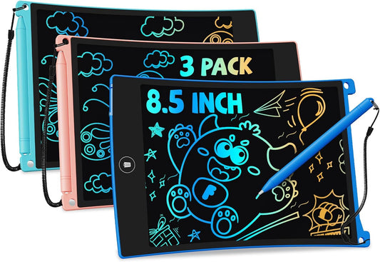 TEKFUN 8.5in 3 Pack LCD Writing Tablet for Kids Coloring Doodle Board Drawing Pad for Kids with Stylus, Educational Toys Birthday Class Bulk School Rewards Gift for 3 4 5 6 7 Kids Toddlers