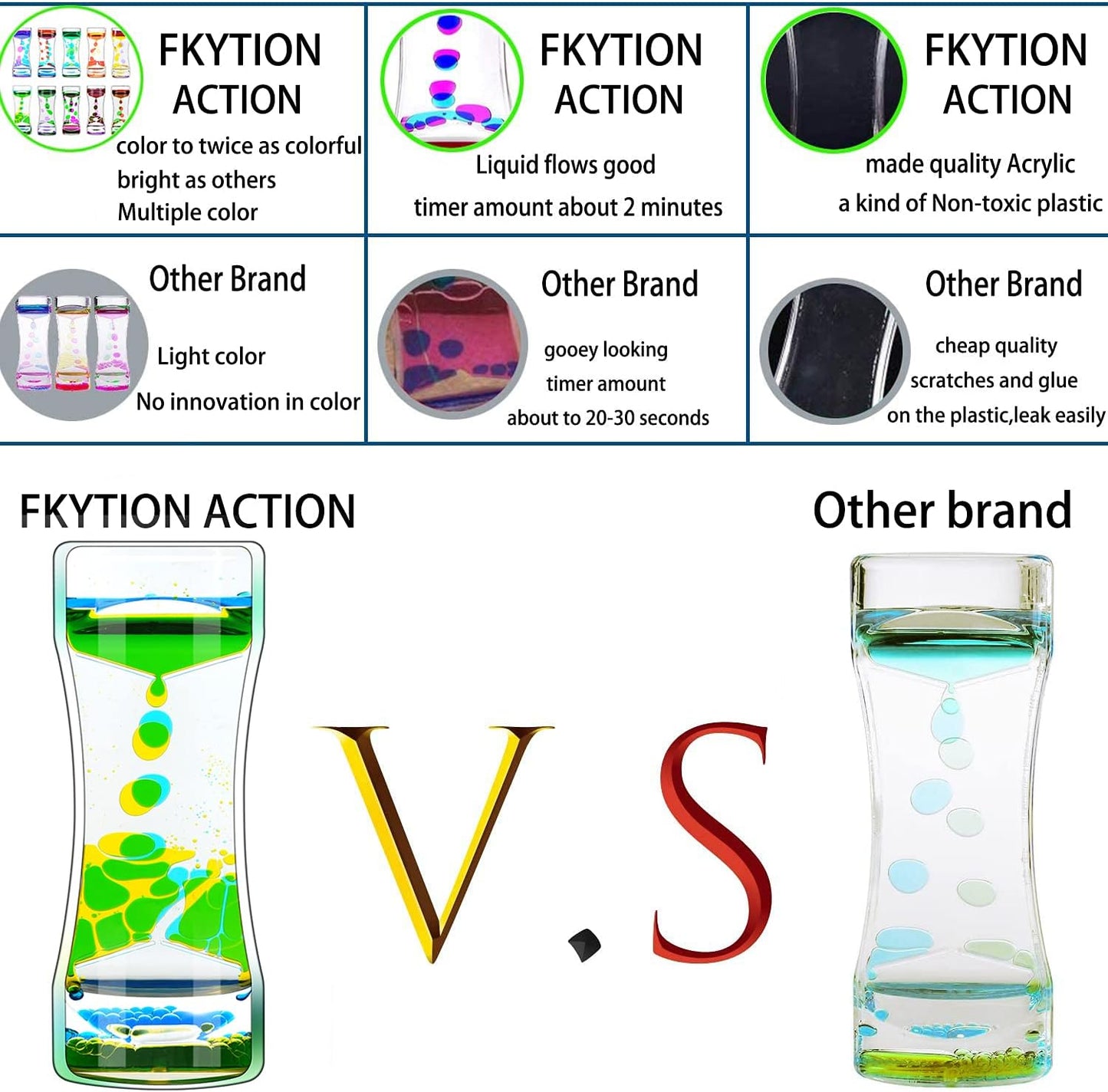 Liquid Motion Bubbler Timer Pack of 10 Great Desktop Colorful Hourglass Liquid Bubbler Small Calming Relaxing Toys Sensory Anxiety Autism ADHD Fidget Toys (10 Pack, Rainbow)