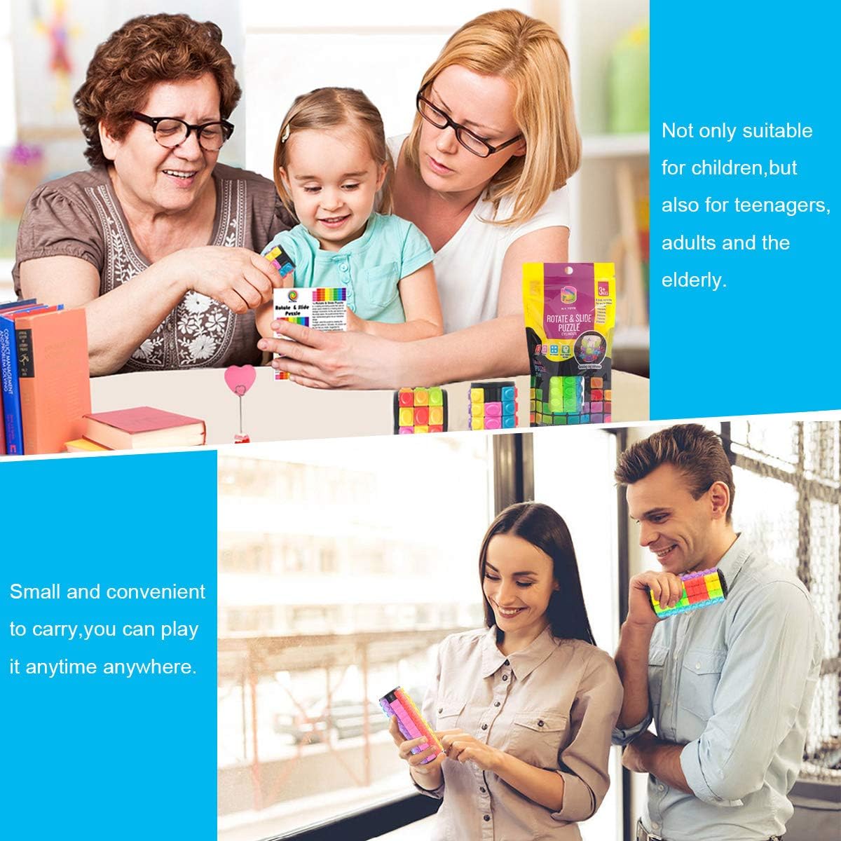 R.Y.TOYS Rotate and Slide Puzzle-Design Patent,Fidget Toys(Restore Order/Create Patterns) 8 Colors,20 Layers-Detach Piece for Quick Play,Brain Teaser,Sensory Toys,Birthday Gifts,Easter Basket Stuffer