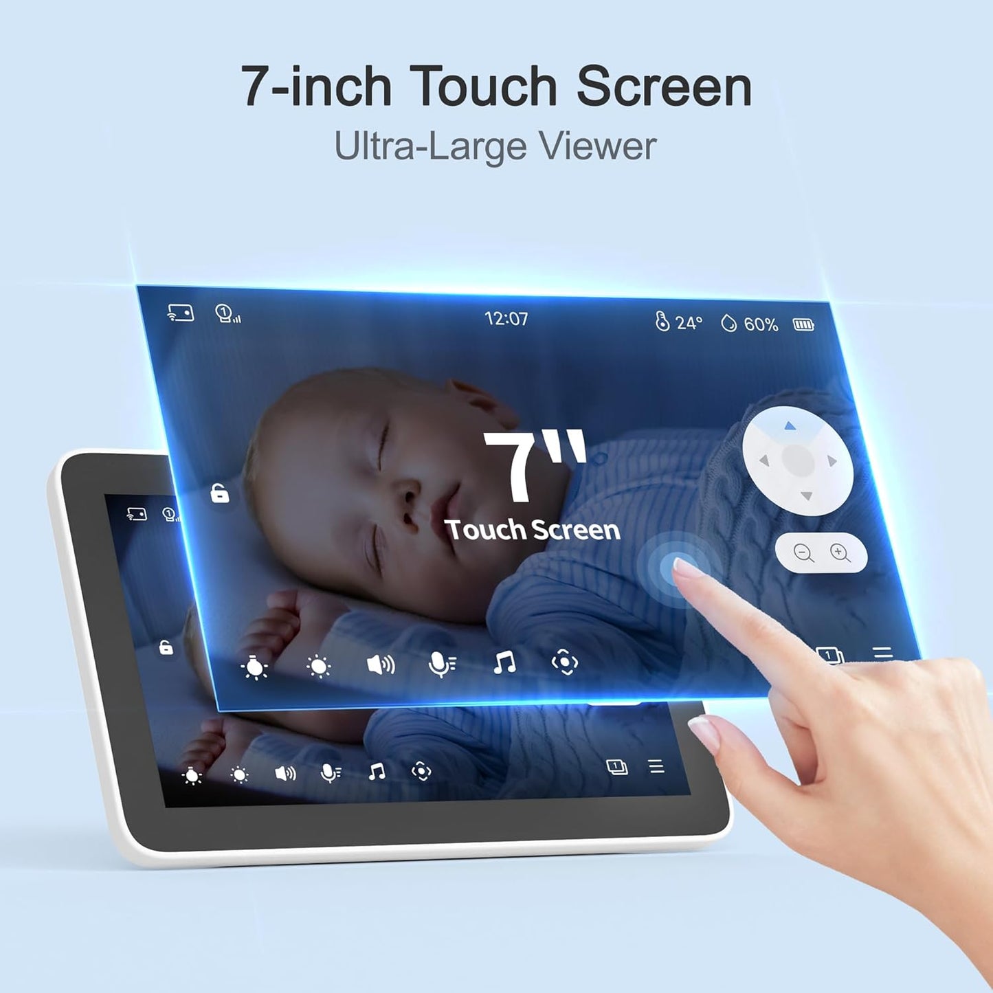 Simsky Video Baby Monitor with 2× 4MP Camera, 7" HD Touch Screen WiFi Smart Audio Monitor, 6X Optical Quality Zoom, App Remote Access, AI Tracking, Intelligence Detection, 32GB Local Storage