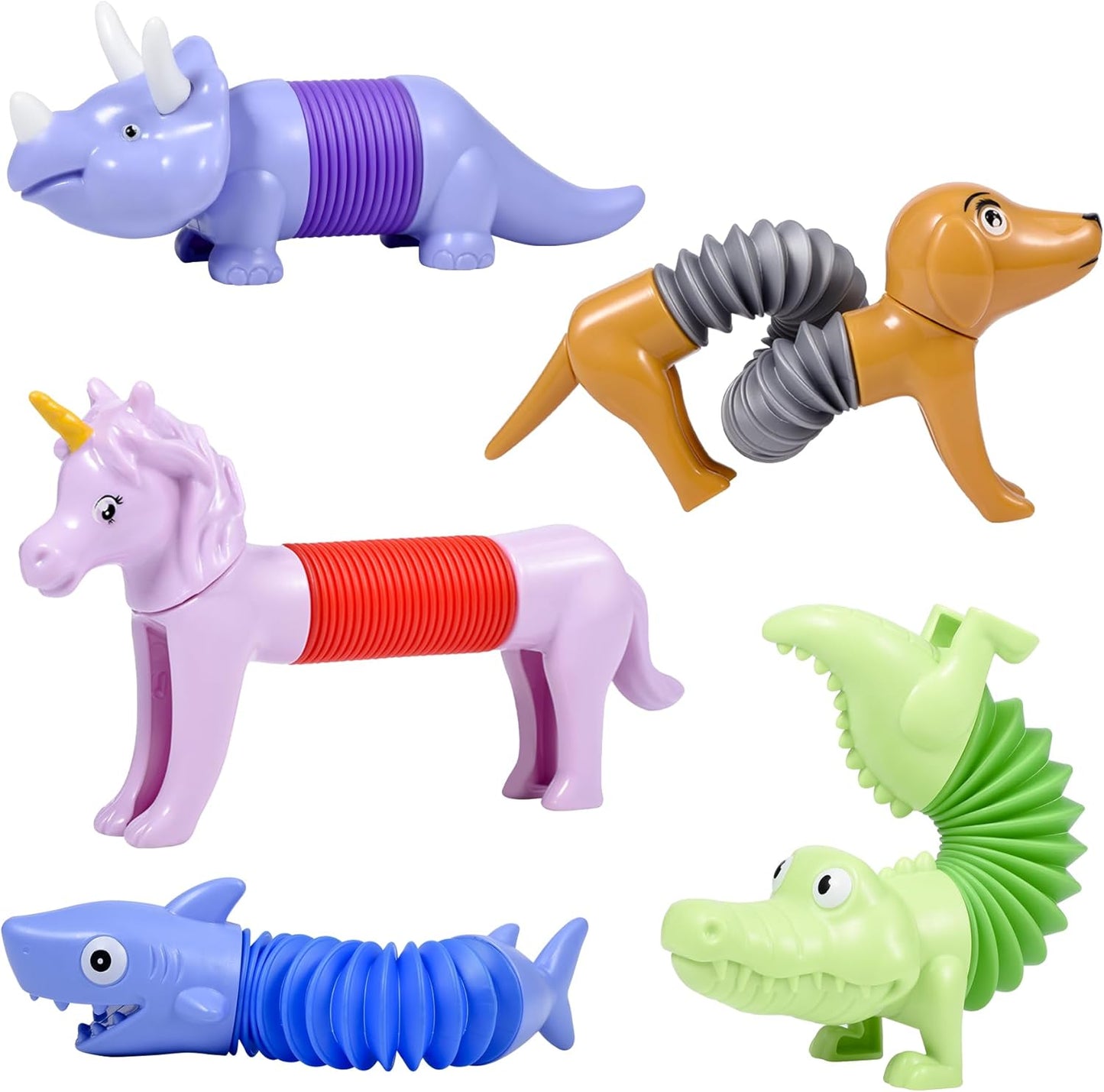 Boxgear 5-Pack Pop Tubes Mixed Animal Fidget Toys – Sensory Tubes for Toddlers – Cute Animal Sensory Fidget Toys for Girls and Boys – Stress-Relief Pop Sound Spring Toddler Sensory Toys