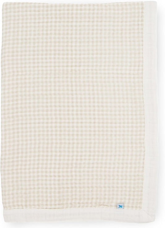 Little Unicorn Newborn Receiving Quilt | Ultra- Soft, Multi-Layered Muslin Fabric | Gift for Newborns & on-The-go (Tan Gingham)