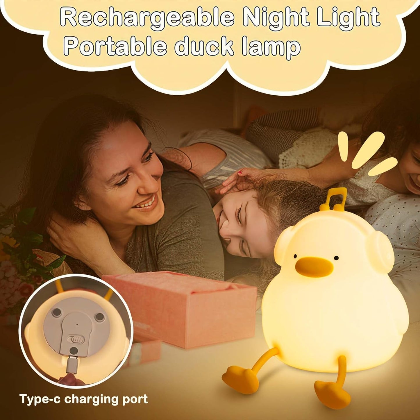 Duck Night Light, Squishy Silicone Nightlight for Baby Nursery with 30 Minutes Timer, Cute Duck Lamp Rechargeable Bedside Lamp with Touch Control for Kids Boys Girls Bedrooms, Living Room