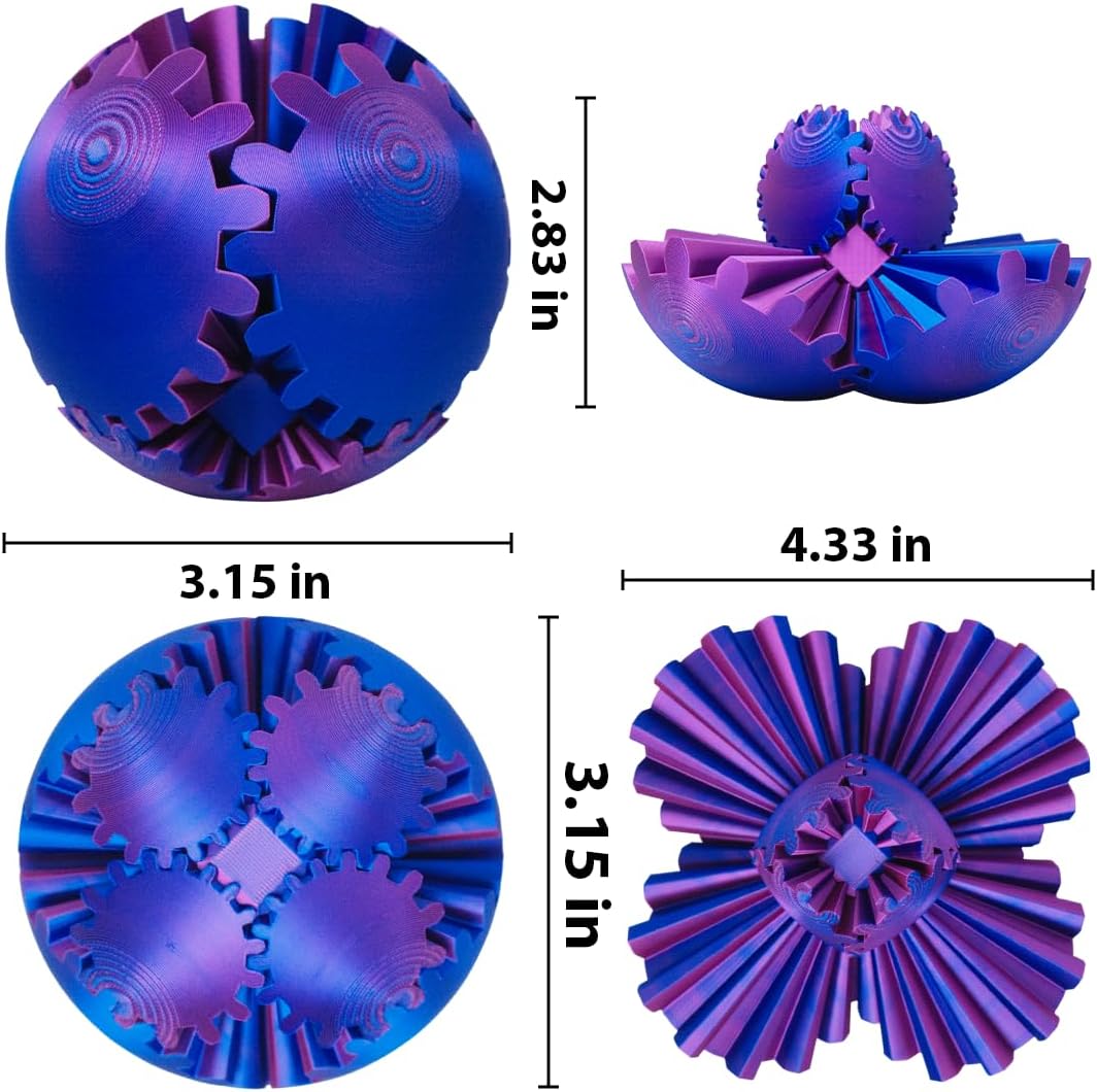 3D Printed Gear Ball ，Gear Ball Spin Ball or Cube Fidget Toy，Gear Sphere Desk Toy,Gift for Stress and Anxiety Relief (purple)