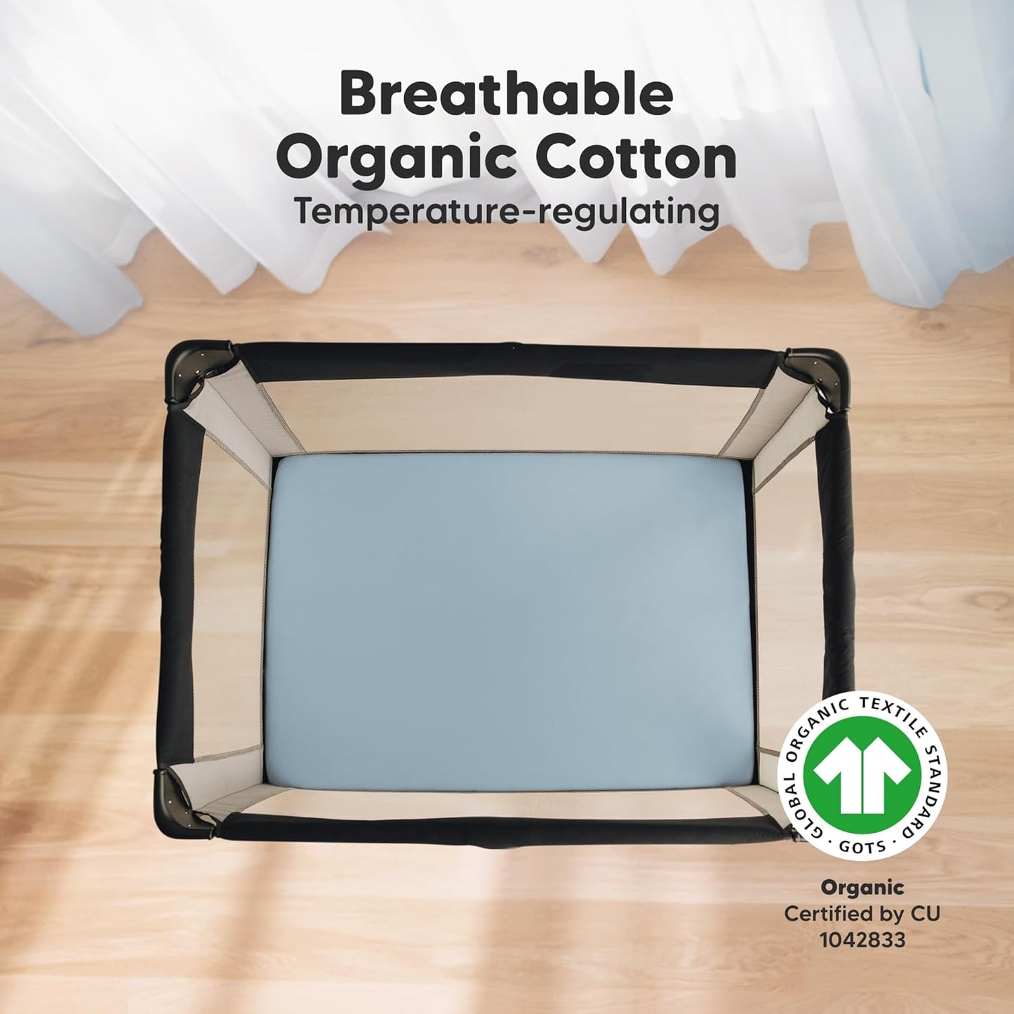 2-Pack Mini Crib Sheets Fitted - 38x26 Pack N Play Sheets for Pack and Play Mattress, Organic Cotton, Soft & Breathable Playard Bedding, Neutral Mini Toddler Bed Cover for Boys, Girls (Steel)