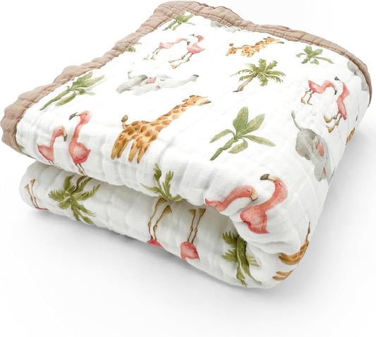 Organic Cotton Muslin Baby Blanket for Boys and Girls - Luxurious Soft Toddler Quilt for Swaddling - Gender Neutral Blankets Makes a Great Jungle
