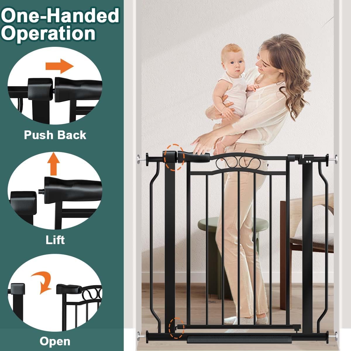 Fairy Baby 53.1"-62.5" Extra Wide Baby Gates for Stairs & Doorways, Long Baby Safety Child Toddler Gate Pressure Mounted No Drill, Metal Auto Close Large Pet Dog Gate Walk Thru Indoor Outdoor, Black