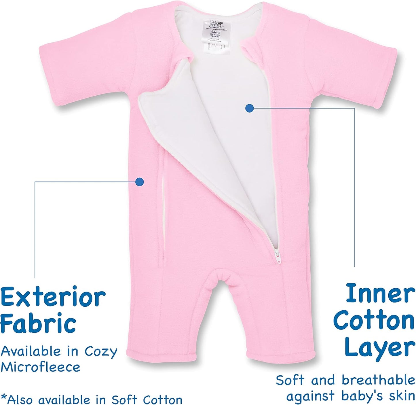 Magic Sleepsuit Baby Merlin's Microfleece Baby Swaddle Transition Product - Soft and Cozy Design, Double Zipper for Easy Diaper Changes, Promotes Safe Sleep 3-6 Months - Pink - Small 12-18lbs