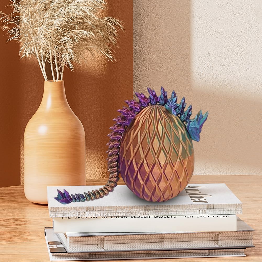 3D Printed Dragon Egg,Dragon Eggs with Dragon Inside,Crystal Dragon Fidget Toys,Full Articulated Dragon Dragon in Egg,Adults Fidget Toys for Autism ADHD (3 Colors Purple Orange Blue)