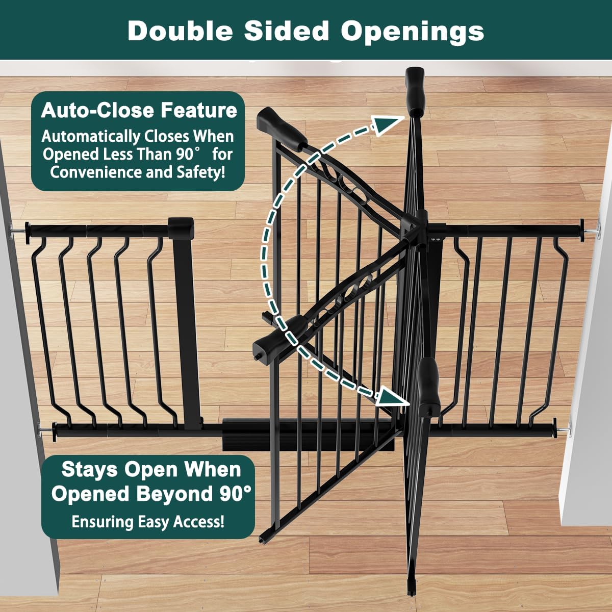 Baby Gate for Stairs 29.53"-53.1" Extra Wide, Pressure Mounted Dog Gate Indoor, Walk Thru Pet Gate for Cat Dog Child,Pet Gates for The House Doorway Black