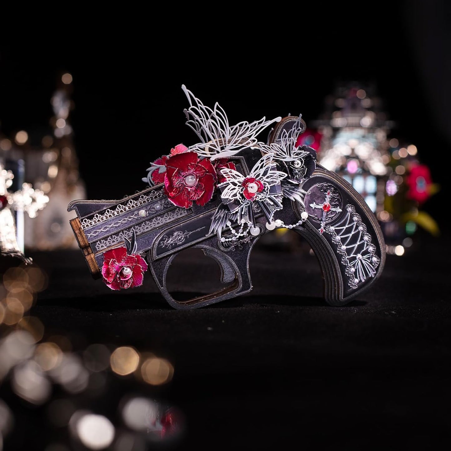 MU 3D Wooden Puzzle for Adult Derringer-Rose of The Night Defender Wood Gun Toy Building, AK47 Revolver Rubber Band Gun Pistol Toys 3D Metal Puzzles Model Kits, DIY Kits Hobbies Xmas Birthday Gift